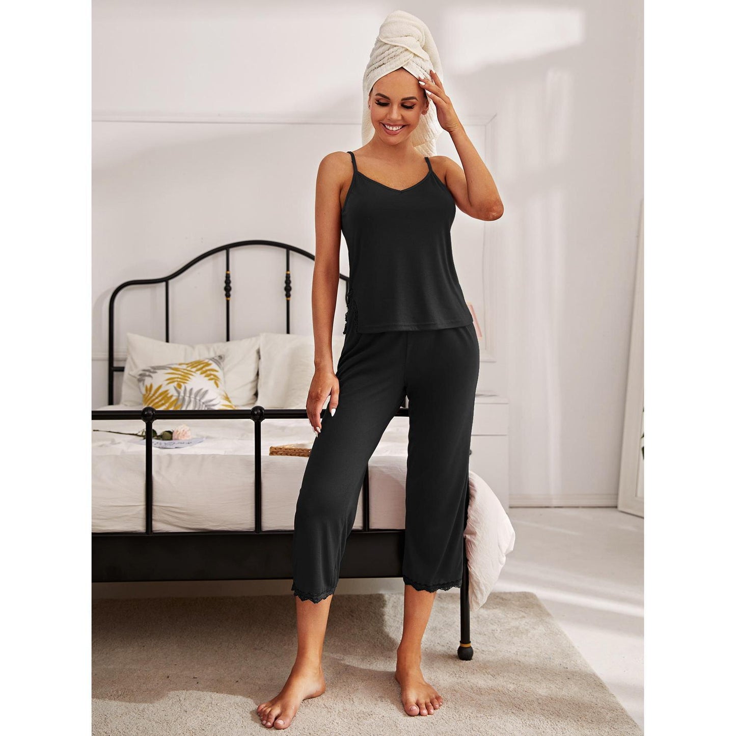 Pyjama Rouge Femme Printemps Eté Sling Swing Col Homewear Costume