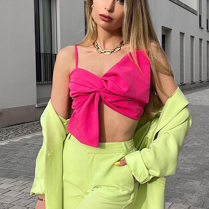 3D Bowknot Sexy Bow Canotta Spaghetti Strap Backless Primavera Estate Tube Top Donna