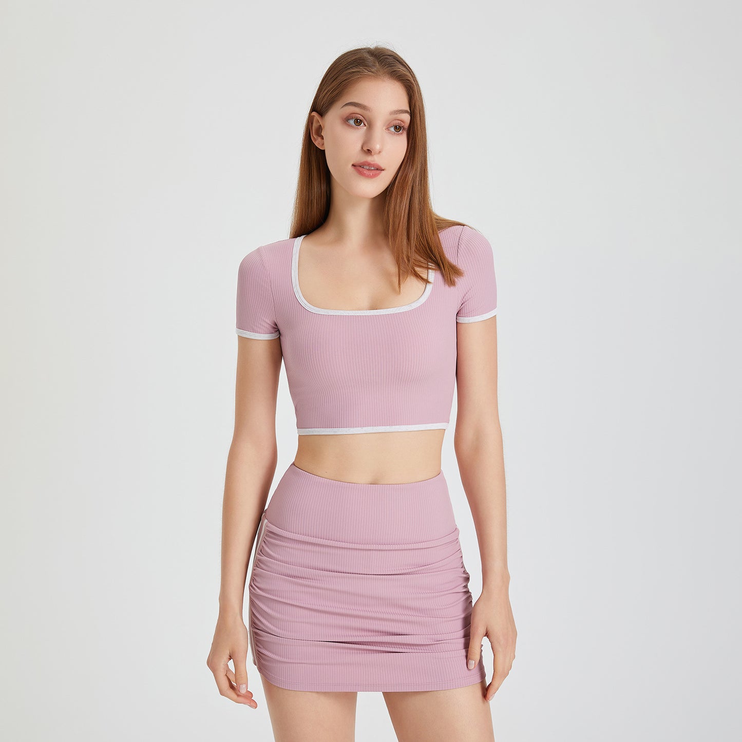Nude Feel Yoga Bra Short Sleeve with Chest Pad Shockproof Sports Underwear Fitness Clothes Top Women