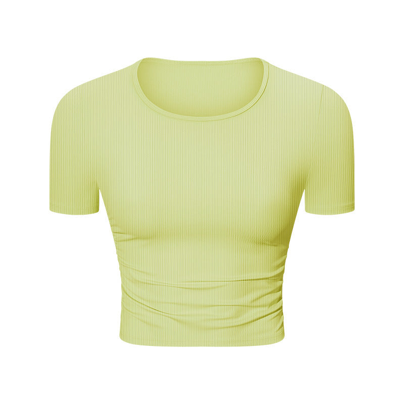Taille plissée minceur sport court manches courtes haute élastique Nude Feel Slim Fit veste de yoga amincissante