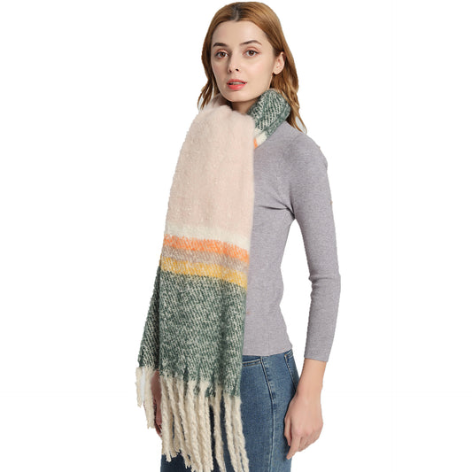 Shawl Autumn Winter Woven Thickened Circle Yarn Coarse Tassel Color Matching Scarf