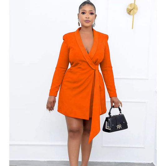 Plus Size Office Slim Fit Lace up Suit Skirt Dress