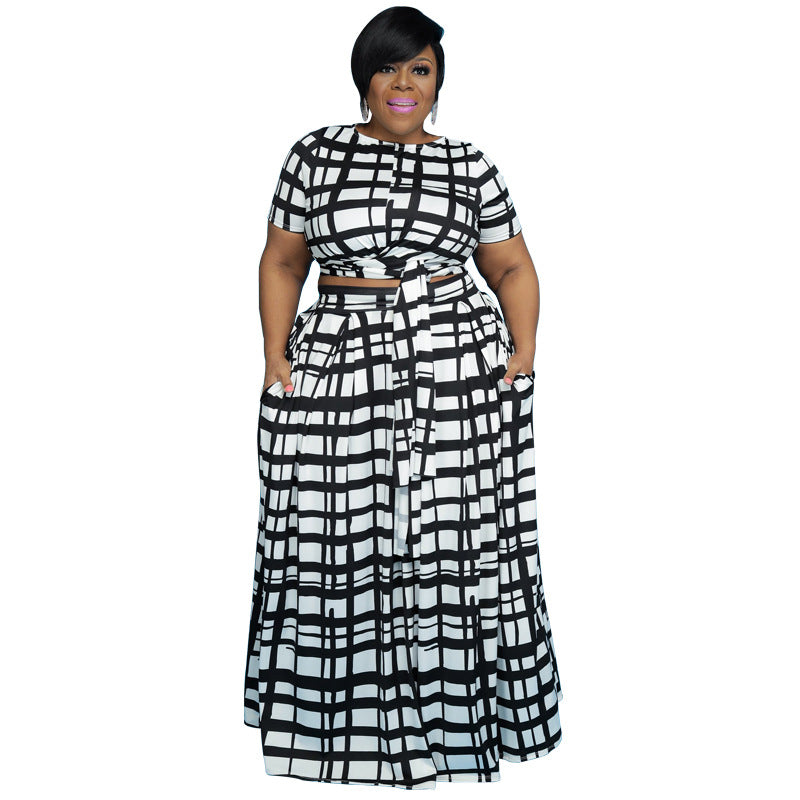 Ensemble deux pièces court grande taille Costume d'impression multicolore Ensemble deux pièces femme