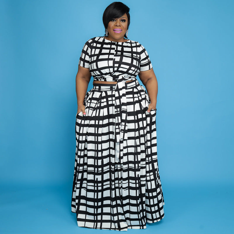Ensemble deux pièces court grande taille Costume d'impression multicolore Ensemble deux pièces femme