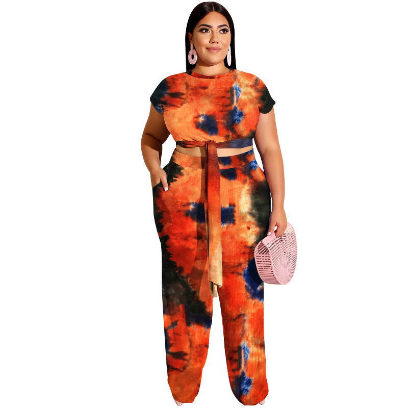 Completo da donna in due pezzi con lacci stampati tie-dye taglie forti