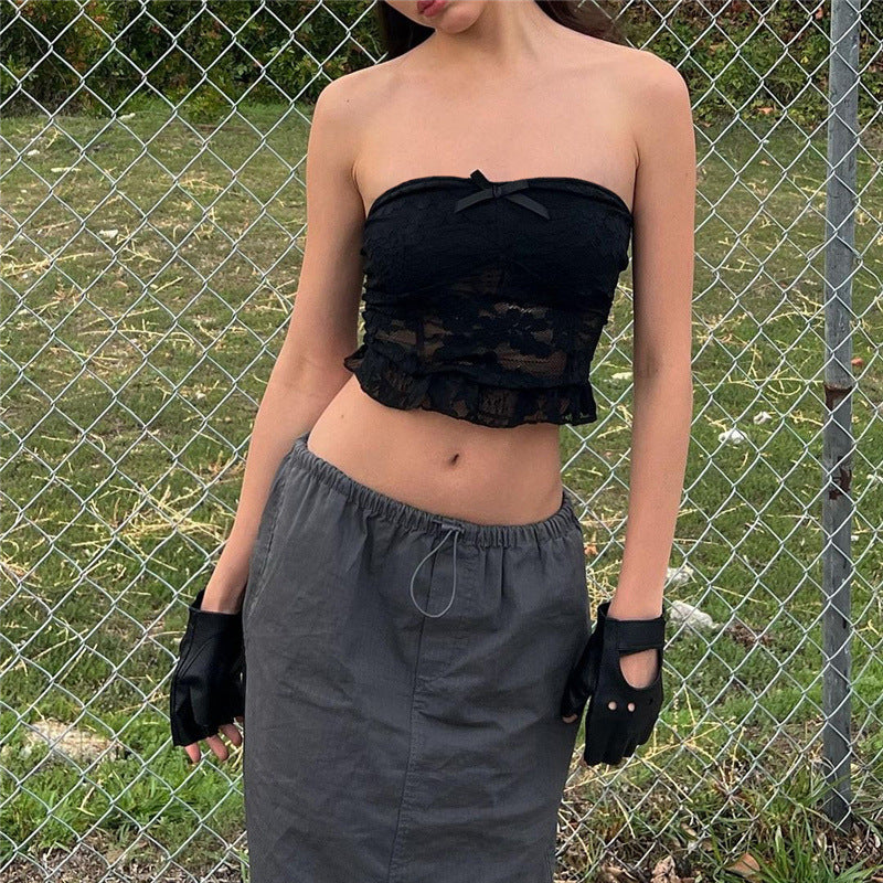 Printemps femmes vêtements hors épaule Slim Fit recadrée dentelle intérieure match gilet