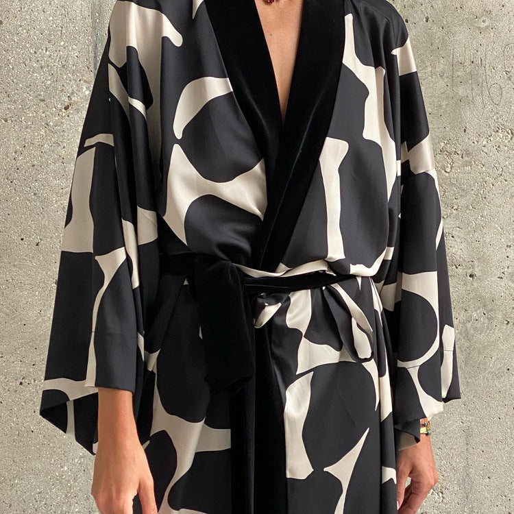 Women Clothing Satin Pajamas for Women Spring Plus Size 3/4 Sleeve Cool Feeling Nightgown Bathrobe Home Wear for Women