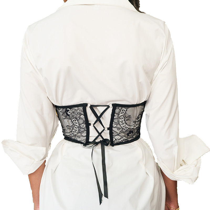 Casual Lace Stitching Pearl Chain Sexy Bandeau Cinched Waist Slim Fit Inner Wear Boning Corset Steel Ring Waist Seal