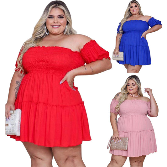 Plus Size Women Clothing Slimming Waist Irregular Asymmetric Dress for Women