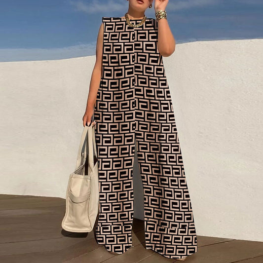 Plus Size Casual Wide Leg Printed Jumpsuit