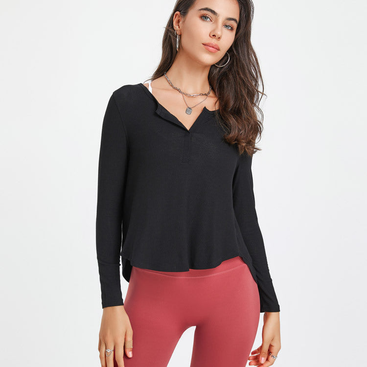 Maglietta a maniche lunghe da yoga fitness allentata Camicetta ad asciugatura rapida Filo Abbigliamento sportivo da allenamento Top da donna