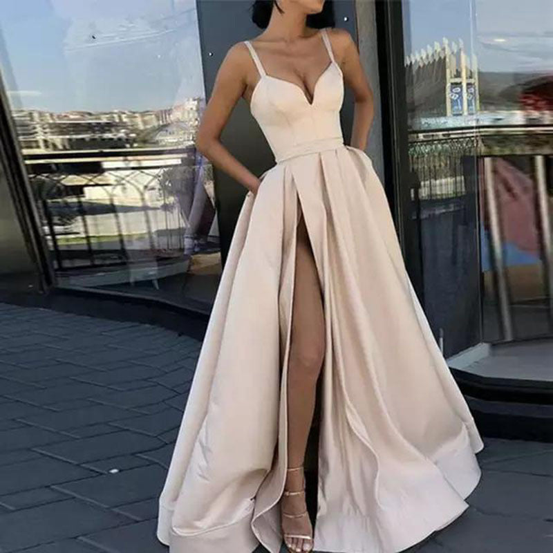 Robe de mariée en satin printemps nuptiale mariage bustier tubulaire minceur simple robe de banquet longueur au sol