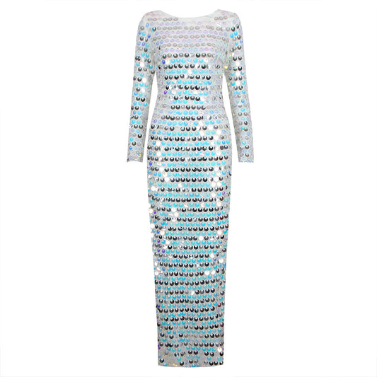 High End Sequined Light Luxury One Shoulder Dress Cocktail Host Annual Meeting Dress Women