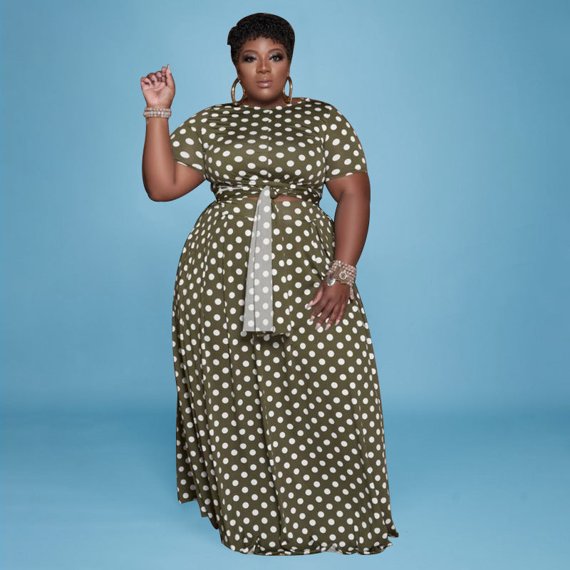 Plus Size Dot Casual Two-Piece Suit Polka Dot Women Suit