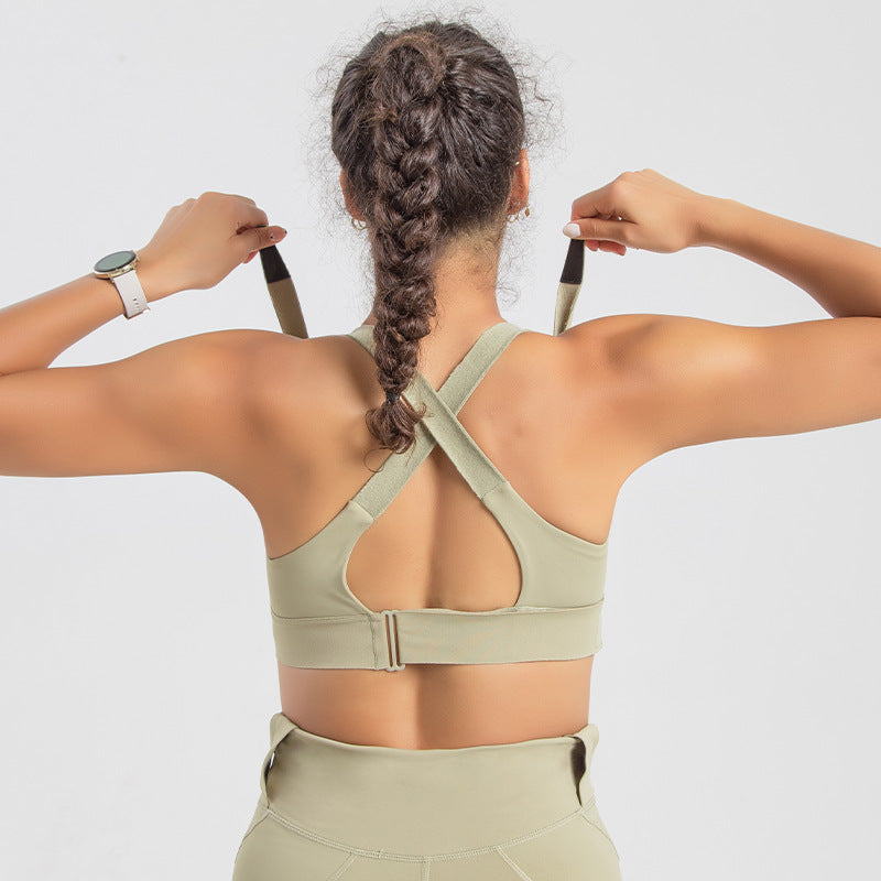 Criss Cross Back Velcro Sports Underwear Zipper Bandoulière réglable Soutien-gorge de course antichoc