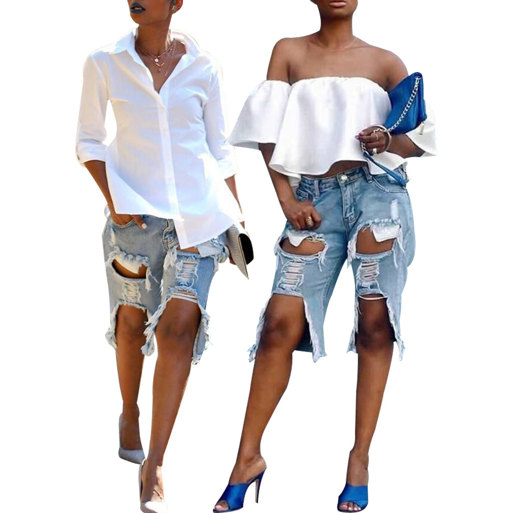 Pantalon court en denim stretch sexy