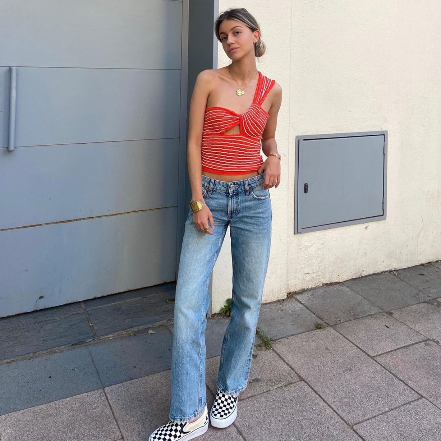 Printemps été meilleures femmes vêtements rayé simple épaule tricoté gilet en laine torsadé