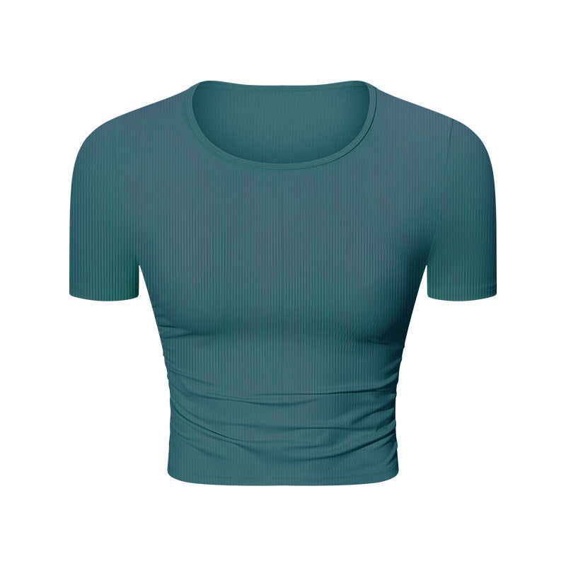 Taille plissée minceur sport court manches courtes haute élastique Nude Feel Slim Fit veste de yoga amincissante