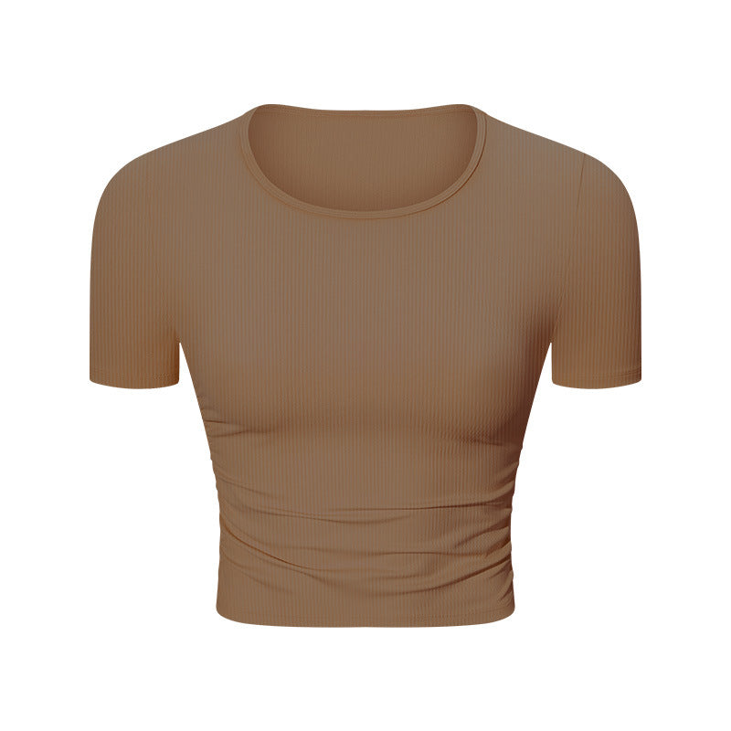 Taille plissée minceur sport court manches courtes haute élastique Nude Feel Slim Fit veste de yoga amincissante