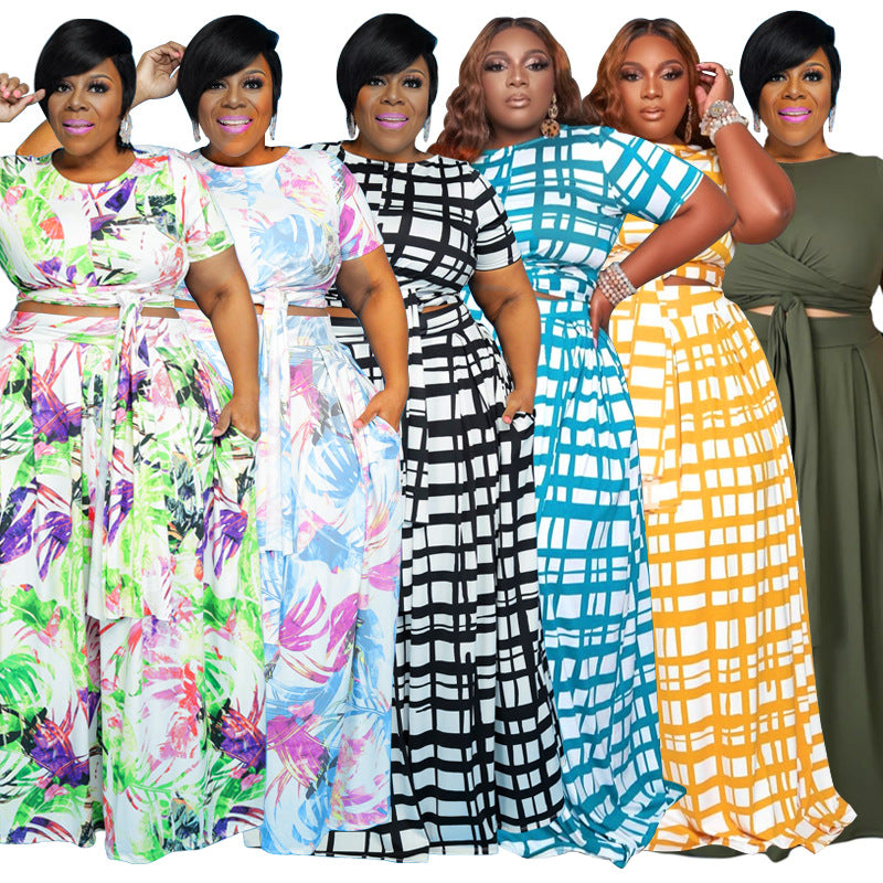 Ensemble deux pièces court grande taille Costume d'impression multicolore Ensemble deux pièces femme