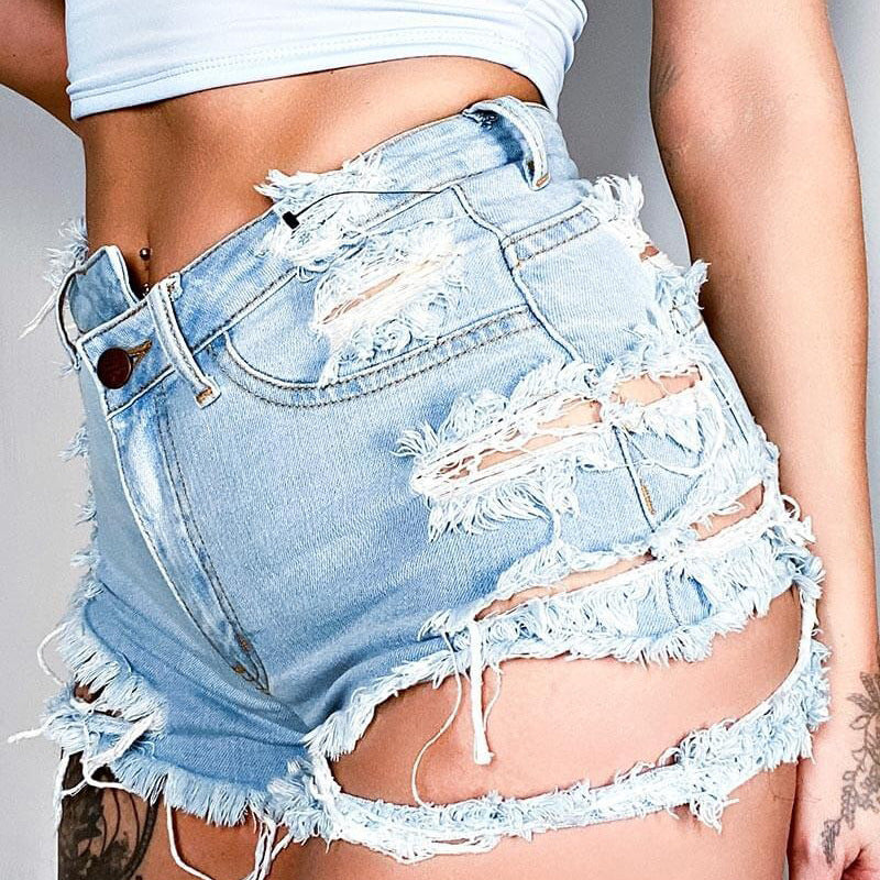 Jeans Women Trendy High Waist Ripped Fringe Shorts