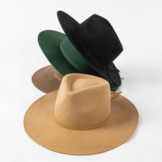 Autumn Winter Ribbon Bow Casual Crown Top Wool Fedora Hat Shopping Warm Bowler Hat