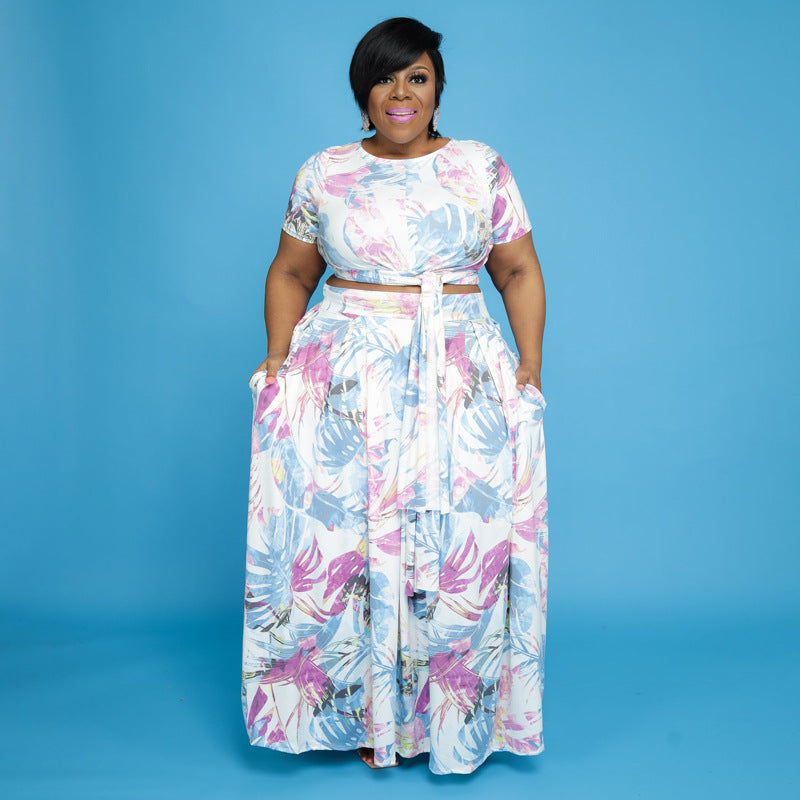 Ensemble deux pièces court grande taille Costume d'impression multicolore Ensemble deux pièces femme