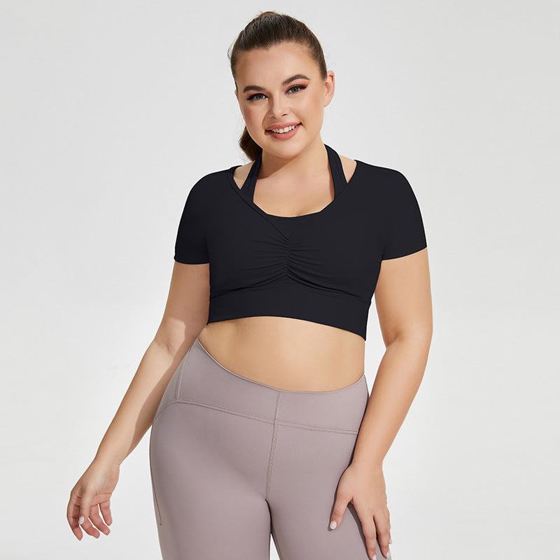 Plus Size Halter Yoga Clothes Chest Pad Women Sexy Running Exercise Underwear Short T Shirt Long Sleeve Workout Clothes Top