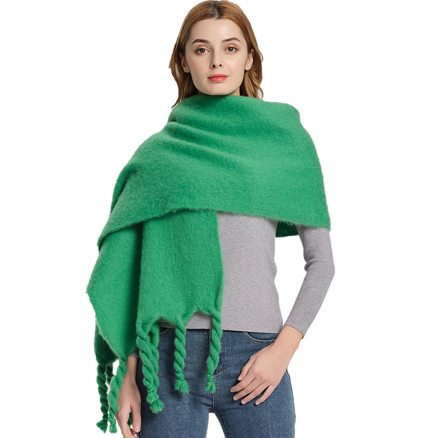 Shawl Autumn Winter Circle Yarn Knotted Thick Braid Thick Tassel Solid Color Scarf