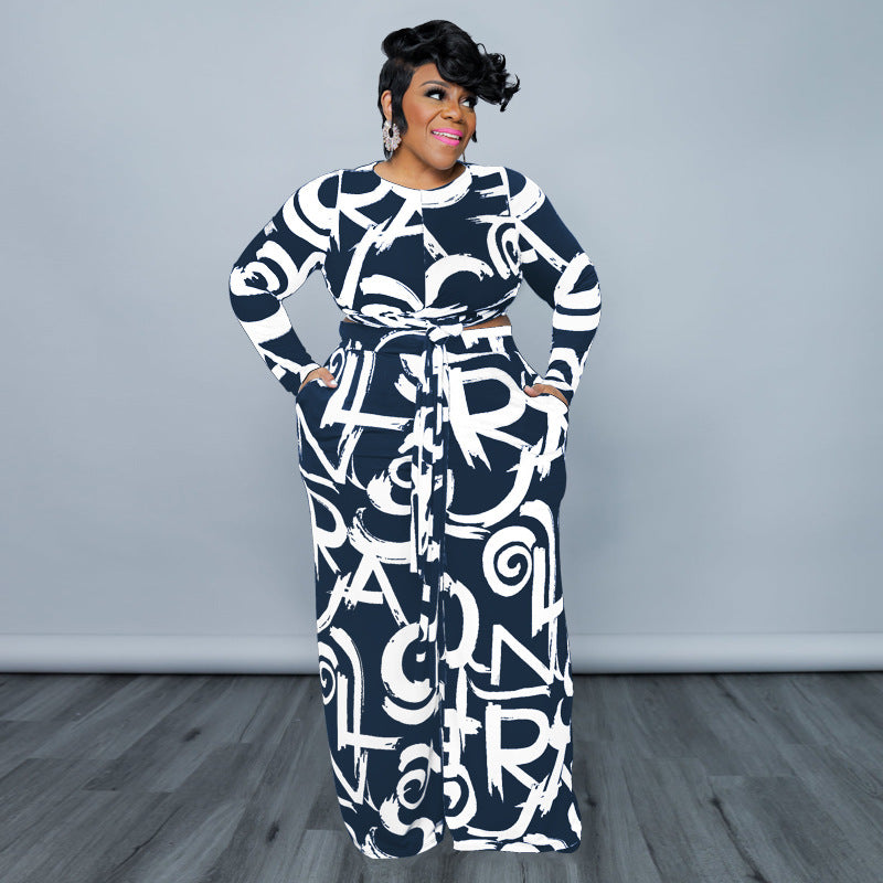 Plus Size Stretch Knitted Casual Set Women Two Piece Set