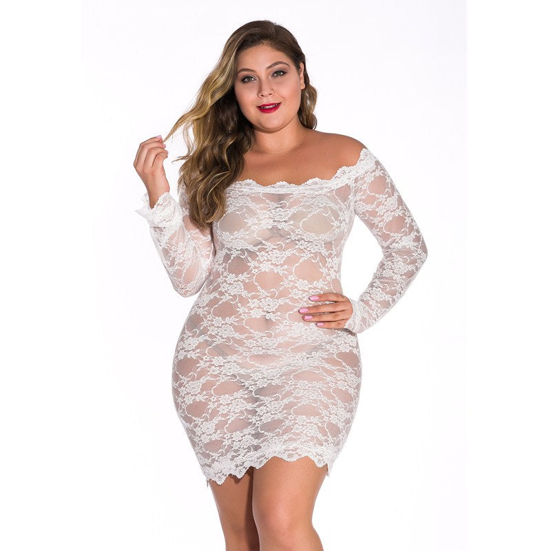 Plus Size Women Lace See-through Long Sleeve Sexy Underwear Inner Jumpsuit