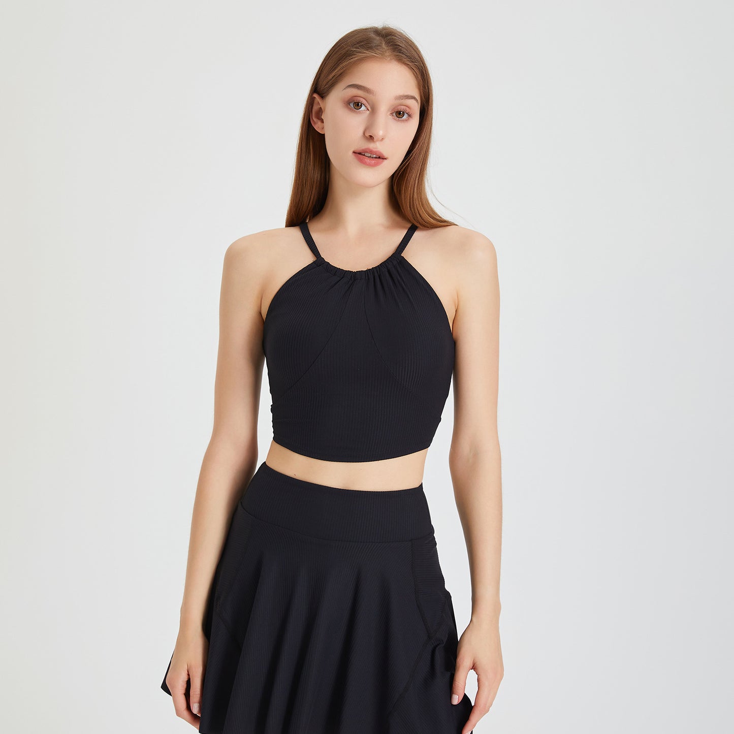Sensation nue beauté dos exercice sous-vêtements femmes poitrine coussin plissé licou bretelles Spaghetti gilet entraînement Yoga soutien-gorge