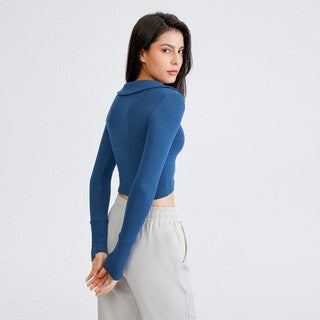 Short Sexy Cropped Sports Jacket Women Zipper Minceur Sport Jacket Long-Sleeved Top