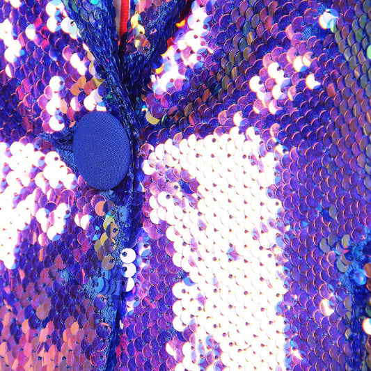 Cool Color Heavy Embroidery Sequ Women Blazer Collar One Button Coat