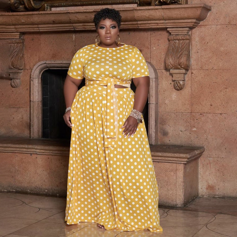 Plus Size Dot Casual Two-Piece Suit Polka Dot Women Suit