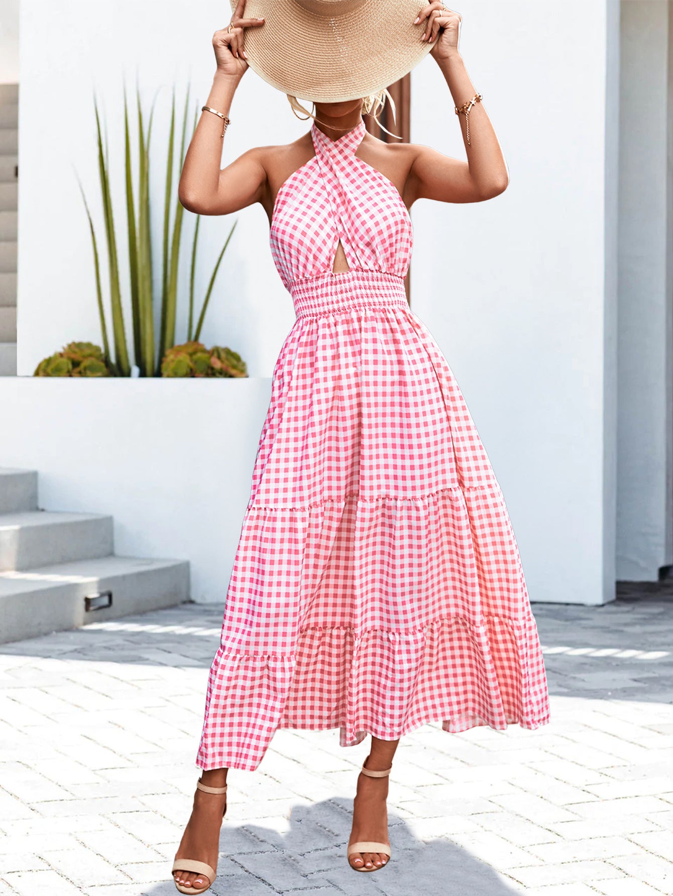 Robe d'impression à bretelles dos nu sexy printemps été
