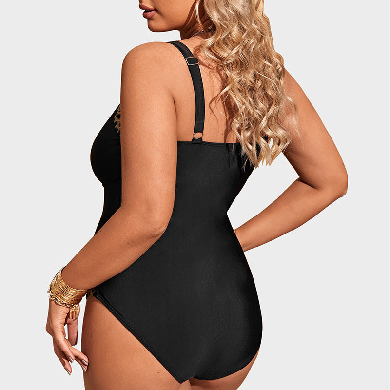 Plus Size Thermal ulation Stitching Conservative Hiding Slimming Siamese Women Swimsuit