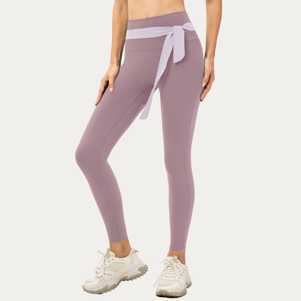 Femmes ligne Non embarrassante taille haute Yoga pantalon Double face nue sensation haute élastique collants respirant course Fitness pantalon