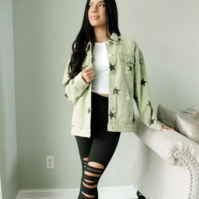 New Denim Jacket Female Make Old Ripped XINGX Loose Jacket Female Coat