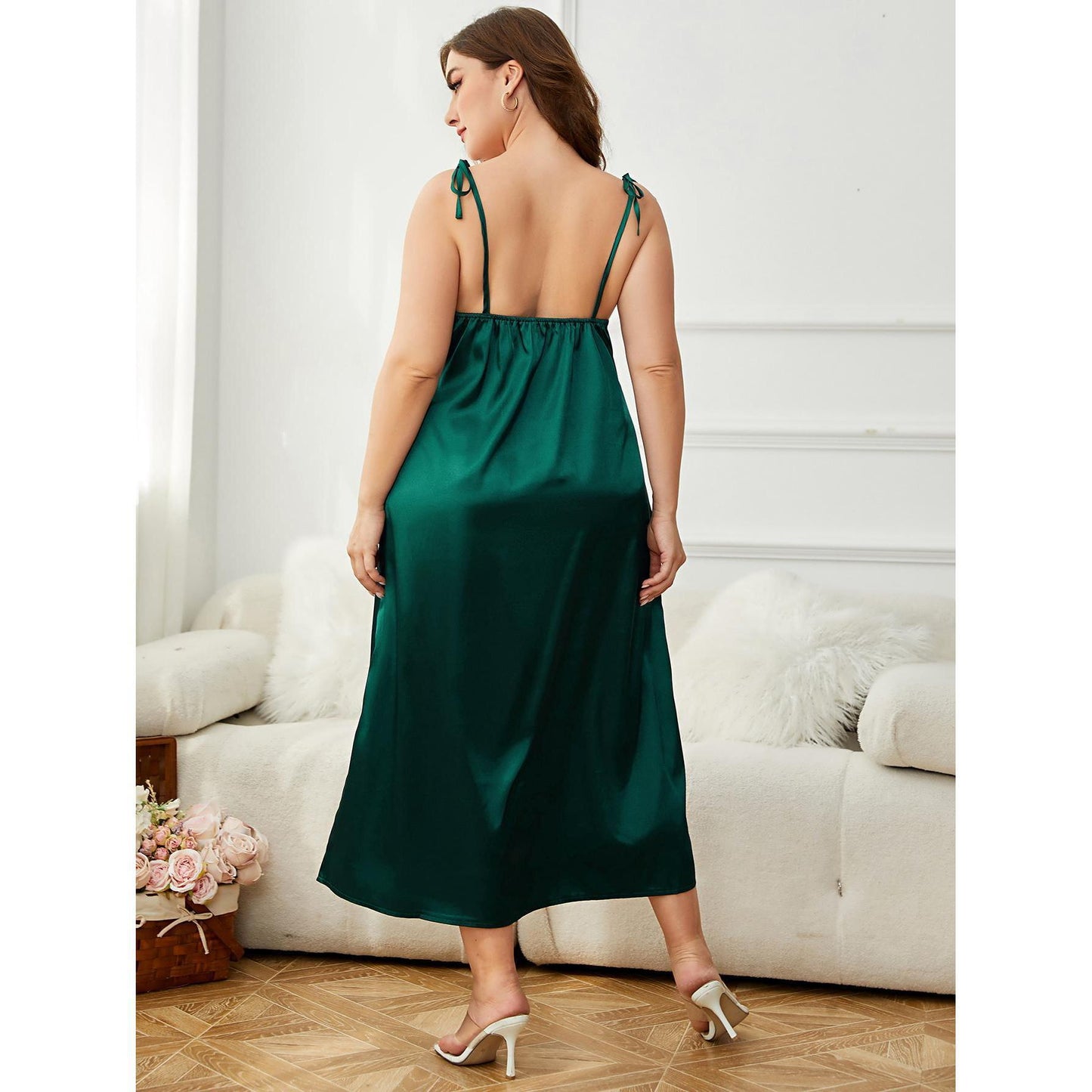 Plus Size Spring Summer Strap Satin Nightdress Woman Artificial Silk Pajamas Women