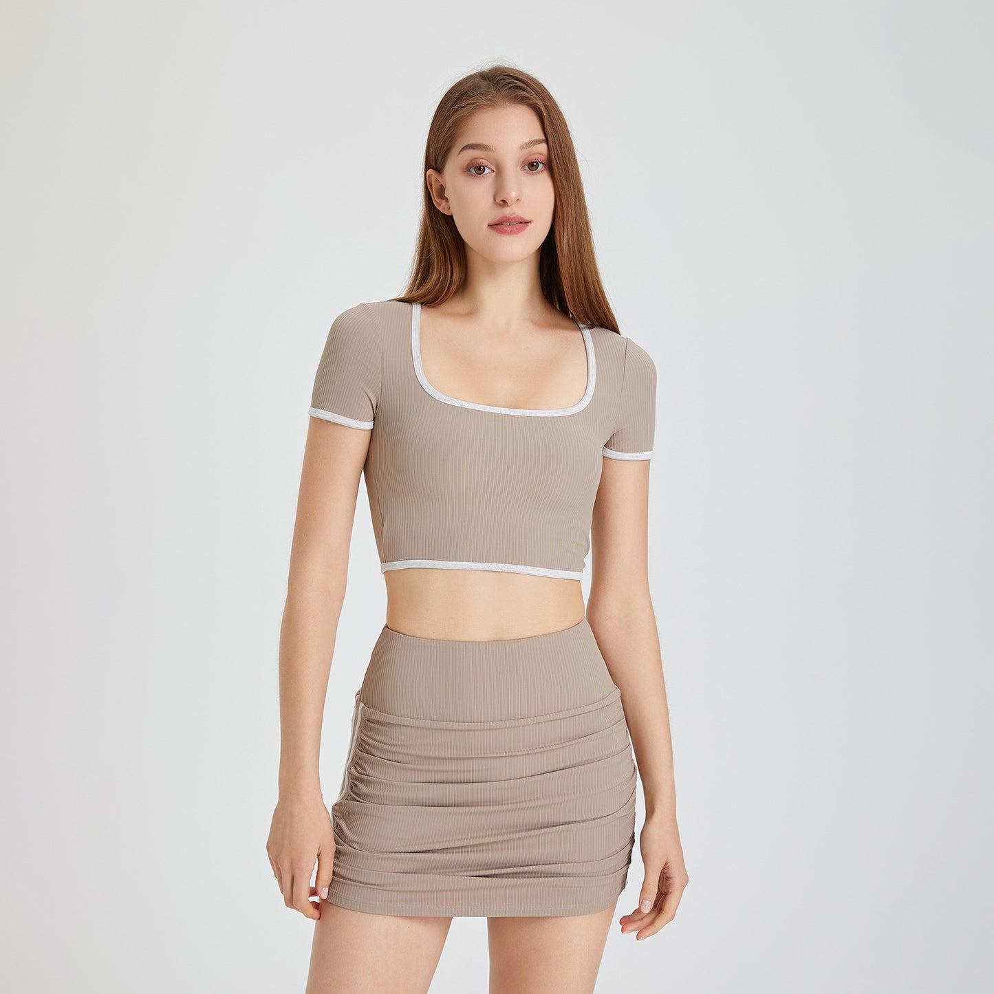 Nude Feel Yoga Bra Short Sleeve with Chest Pad Shockproof Sports Underwear Fitness Clothes Top Women