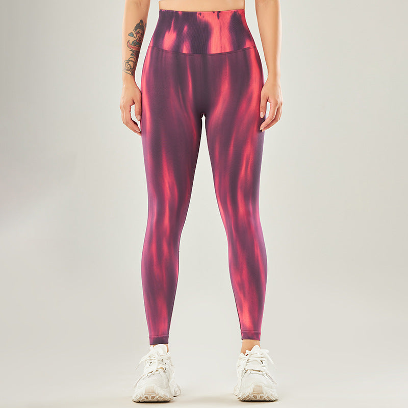 Tie Dye Yoga Pantalons Femmes Sans Couture Taille Haute Pêche Hanche Sport Leggings Serrés Vêtements Extérieurs