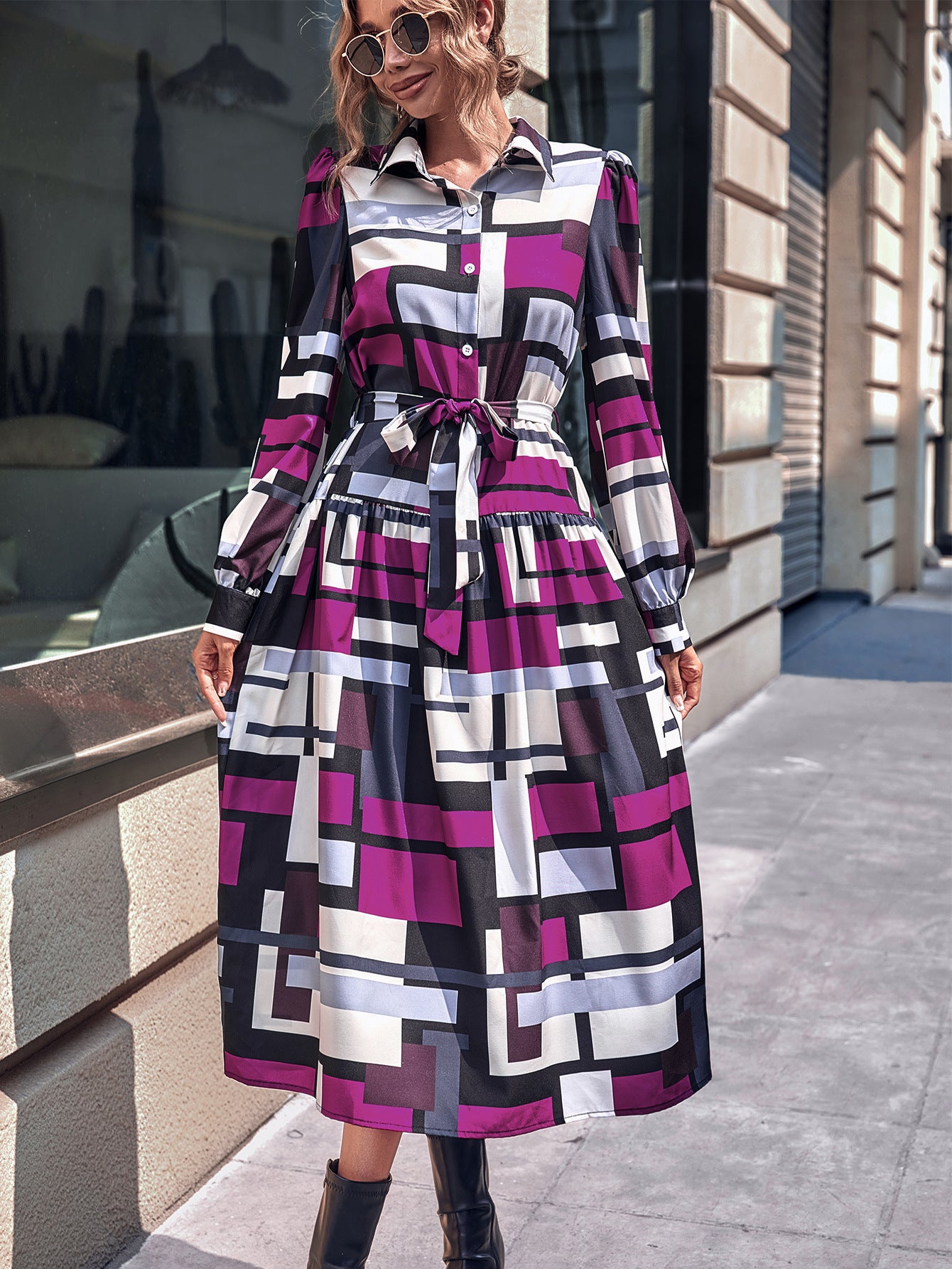 Femme Vêtements Printemps Taille Haute Robe Manches Longues