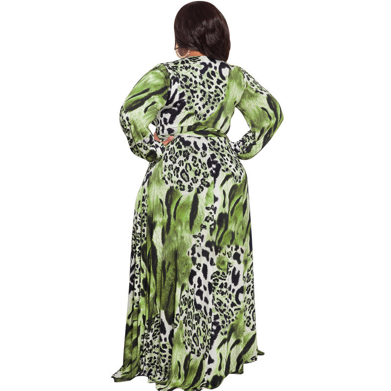 Plus Size Summer Leopard Print with Belt Loose Women Clothing Dress