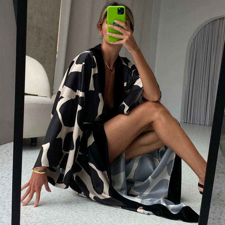 Women Clothing Satin Pajamas for Women Spring Plus Size 3/4 Sleeve Cool Feeling Nightgown Bathrobe Home Wear for Women