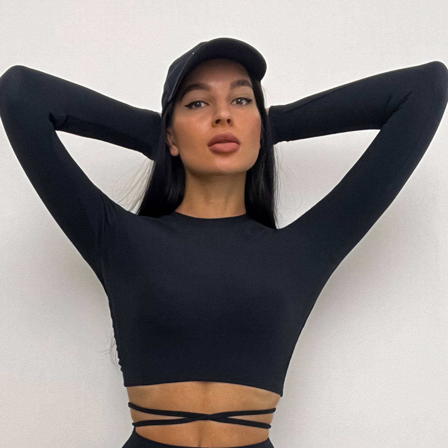 Yoga Clothes Rib Sports Bra Drawstring Long Sleeve Yoga Wear CrissCross Waist Head Yoga Pants Side Open Bell-Bottom Pants
