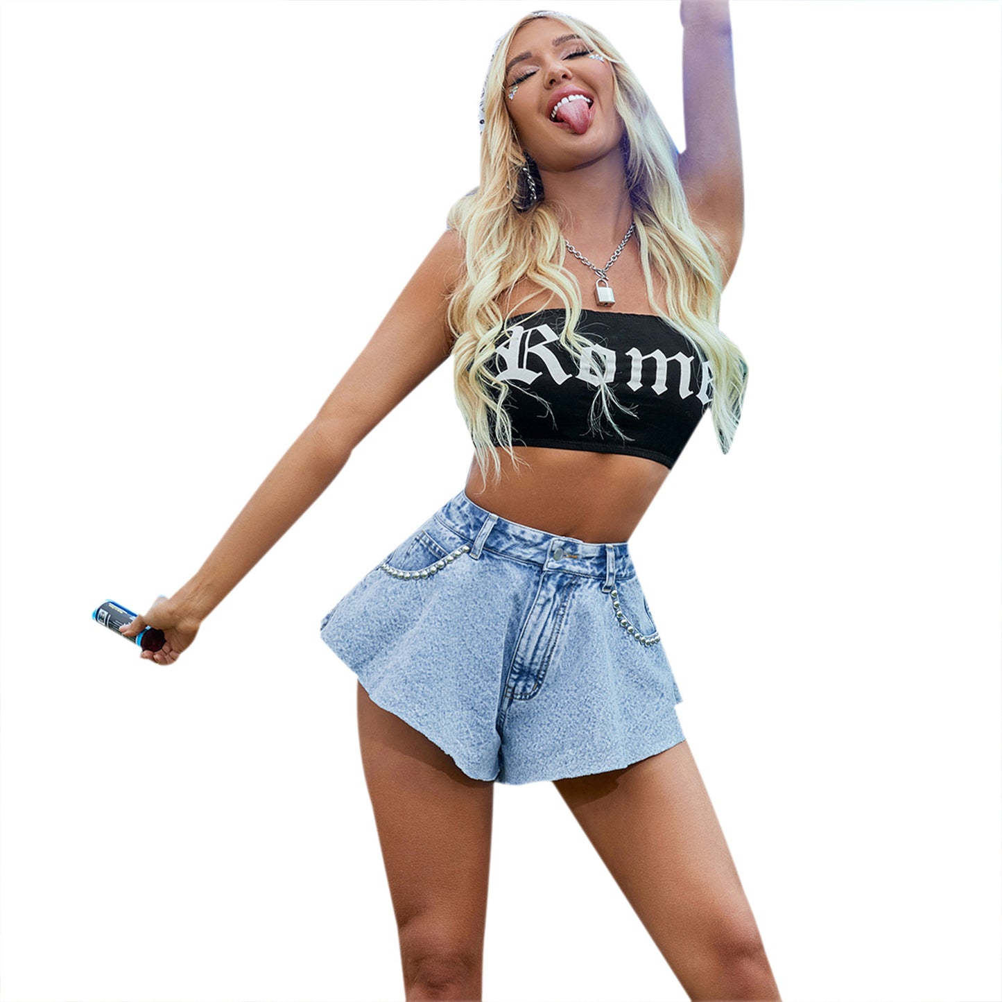 Women Clothing High Waist Wash Loose Slimming Denim Shorts