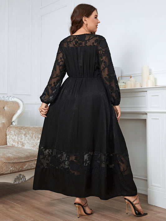 Plus Size Chubby over the Knee Lace Dress Slimming Long Sleeve Elegant High Sense