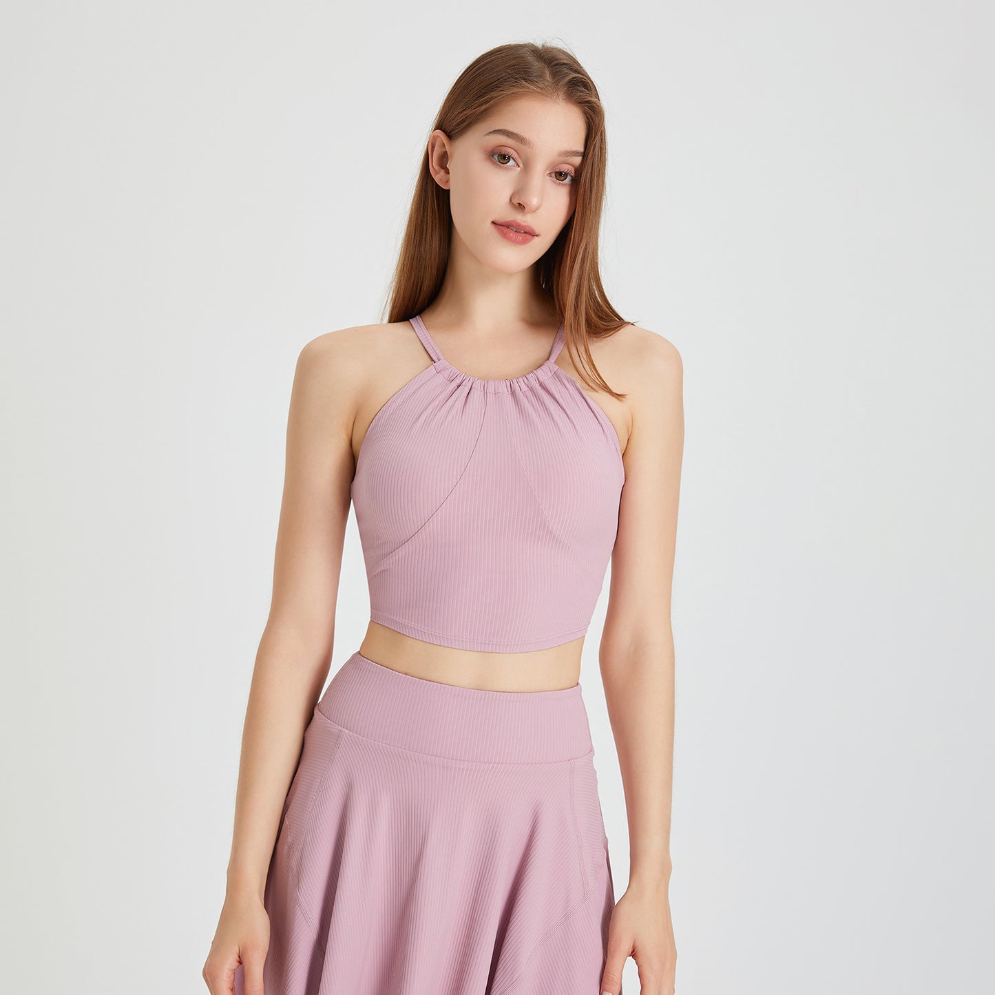 Sensation nue beauté dos exercice sous-vêtements femmes poitrine coussin plissé licou bretelles Spaghetti gilet entraînement Yoga soutien-gorge