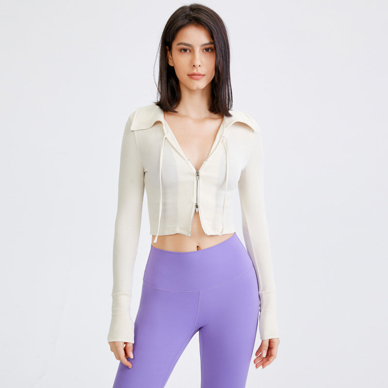 Short Sexy Cropped Sports Jacket Women Zipper Minceur Sport Jacket Long-Sleeved Top